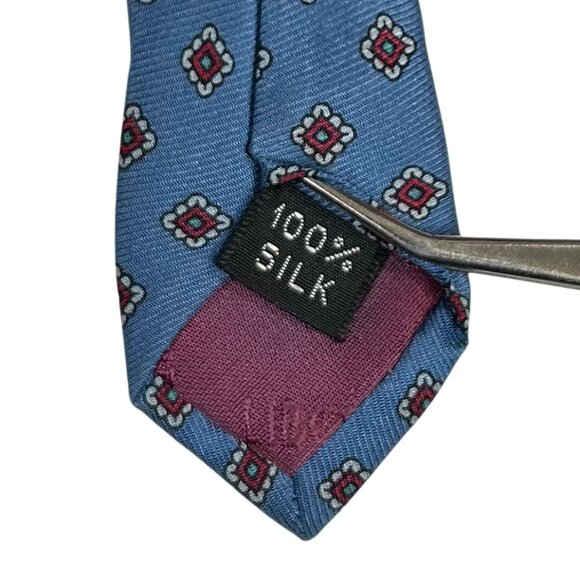 Liberty of London Men's Teal Blue 100% Silk Geometric England Necktie Tie - Picture 5 of 5